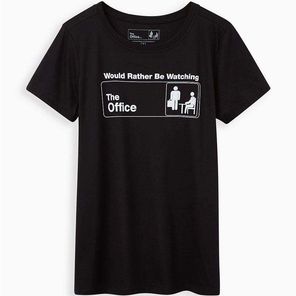 Torrid Size 2X 18-20 Black Slim Fit Crew Tee Would Rather Be Watching The Office